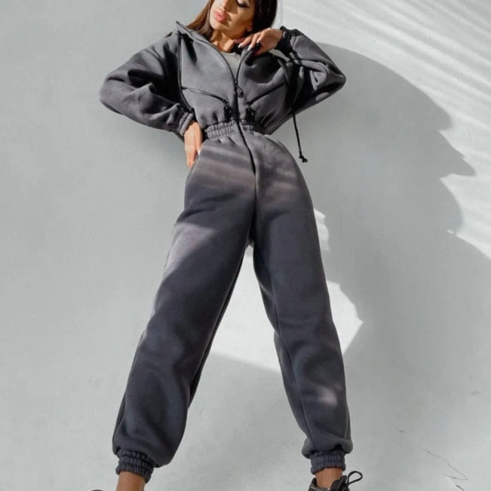 ContiNent 33 Casual Women Basic Hoodie Two Piece Sets Zipper Drawstring Jacket Outerwear And Elastic Pencil Pant Suit Autumn Winter Tracksuit