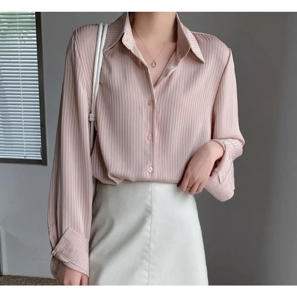ContiNent 33 Office Ladies Striped Women Blouses Tops Full Sleeve Loose Women Shirts Elegant Spring Blusas Mujer
