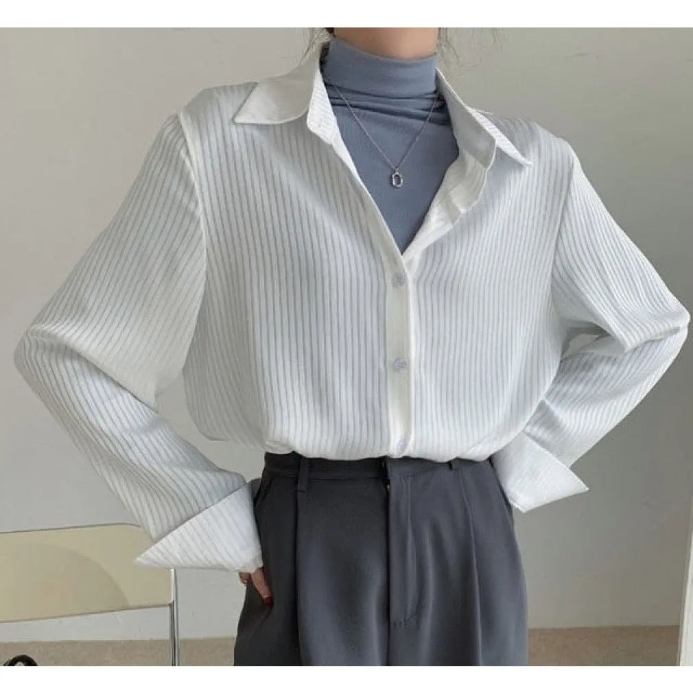 ContiNent 33 Office Ladies Striped Women Blouses Tops Full Sleeve Loose Women Shirts Elegant Spring Blusas Mujer