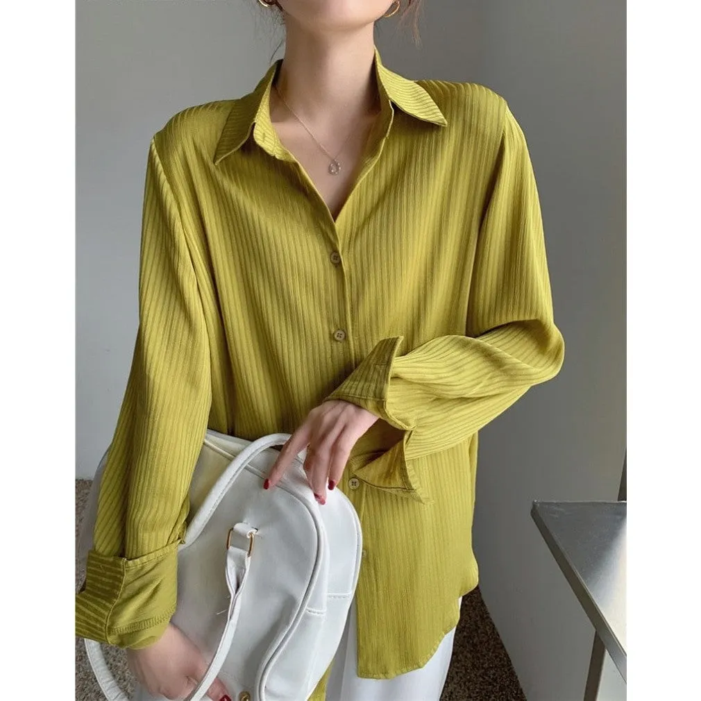 ContiNent 33 Office Ladies Striped Women Blouses Tops Full Sleeve Loose Women Shirts Elegant Spring Blusas Mujer