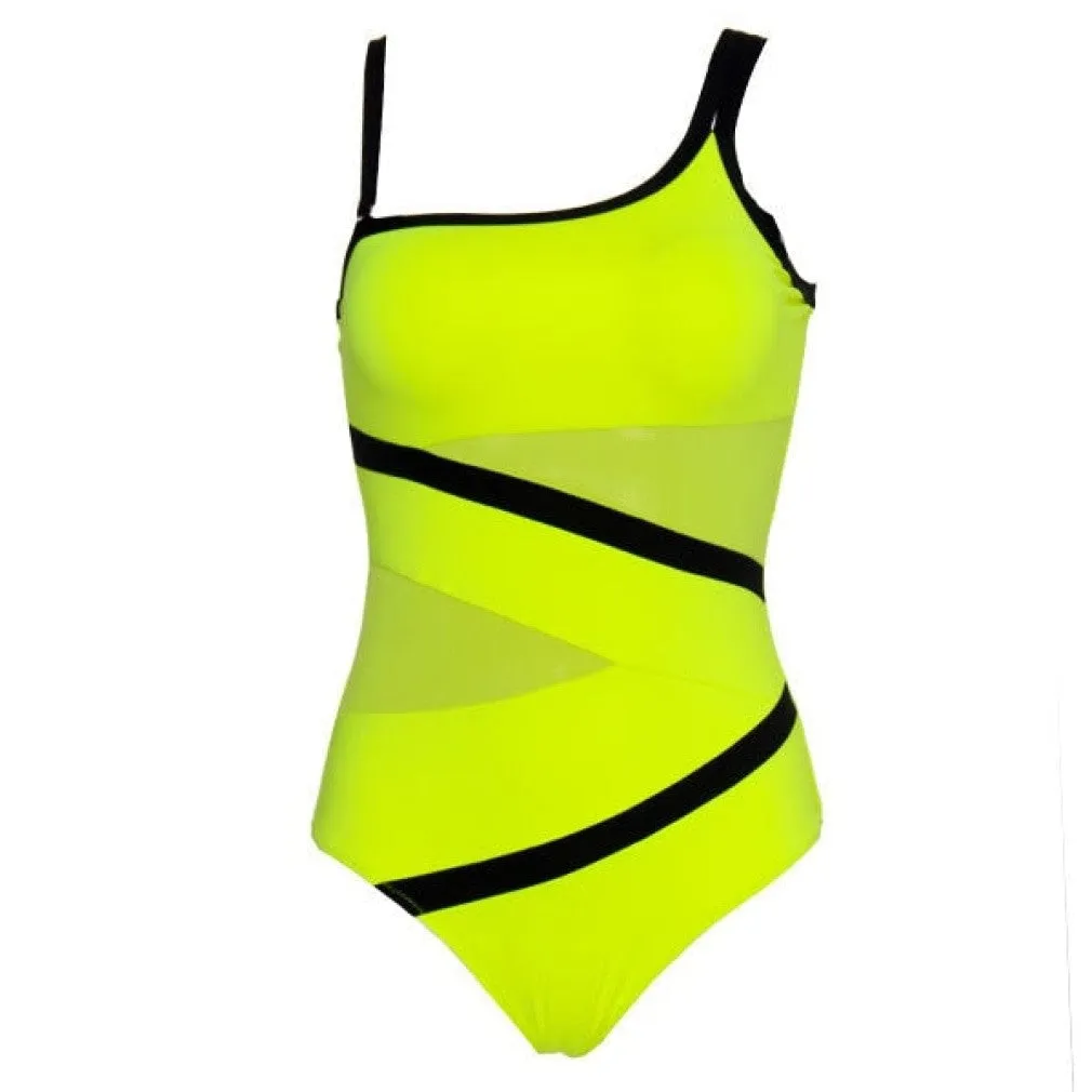 ContiNent 33 Sexy One Shoulder One Piece Swimsuit Off Shoulder Mesh Patchwork Swimwear Bodysuit Bathing Suit Monokini