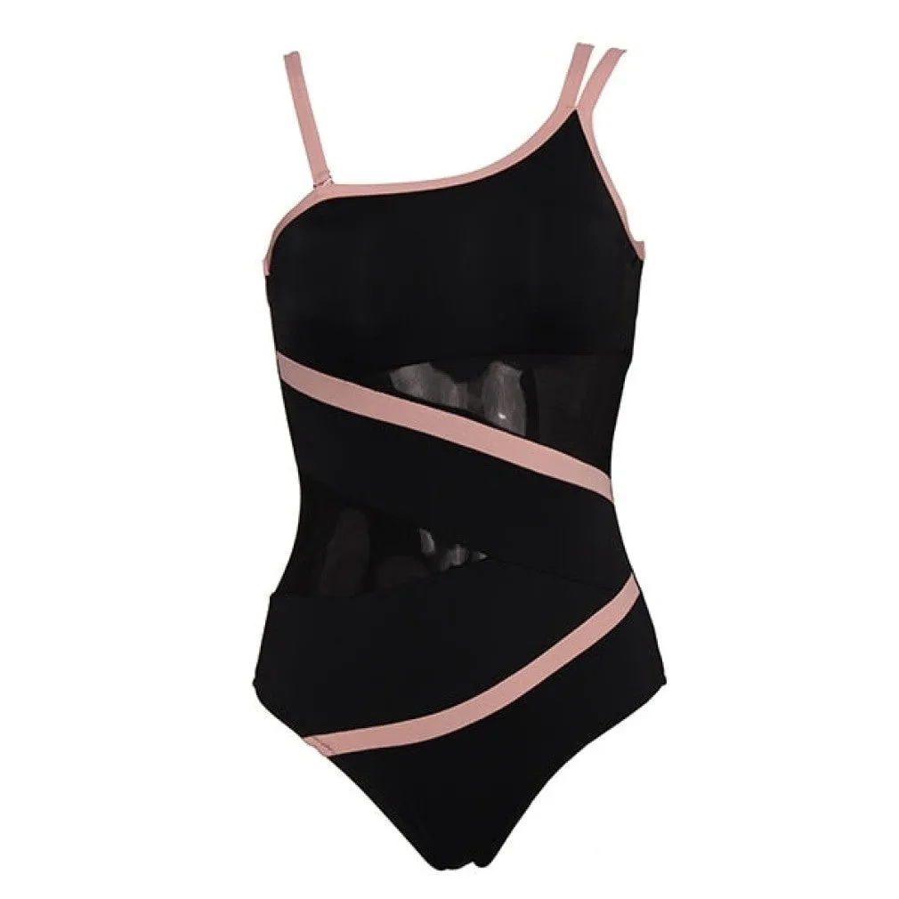 ContiNent 33 Sexy One Shoulder One Piece Swimsuit Off Shoulder Mesh Patchwork Swimwear Bodysuit Bathing Suit Monokini