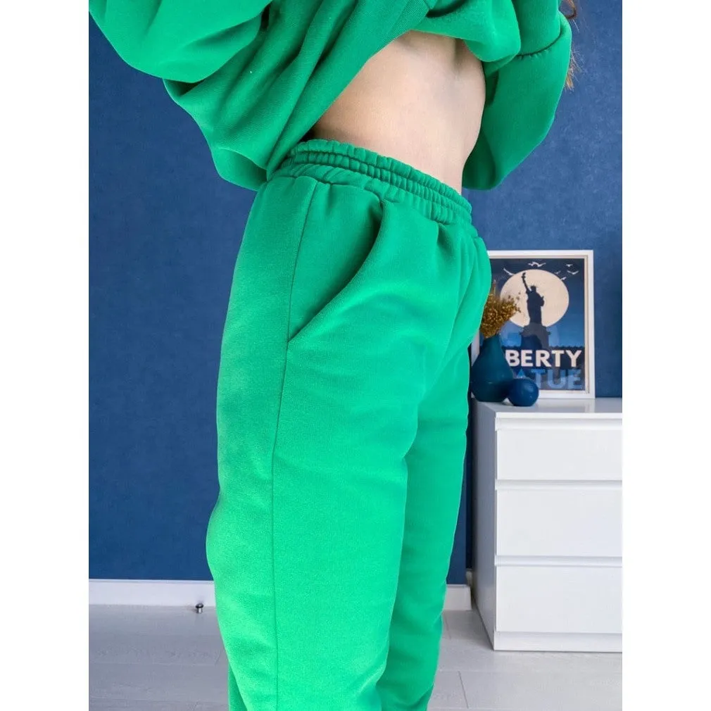 ContiNent 33 Women Solid Fleece Tracksuit And Hooded Jogger Pants Two Piece Set Autumn Winter Female Oversized Casual Sportswear Suit