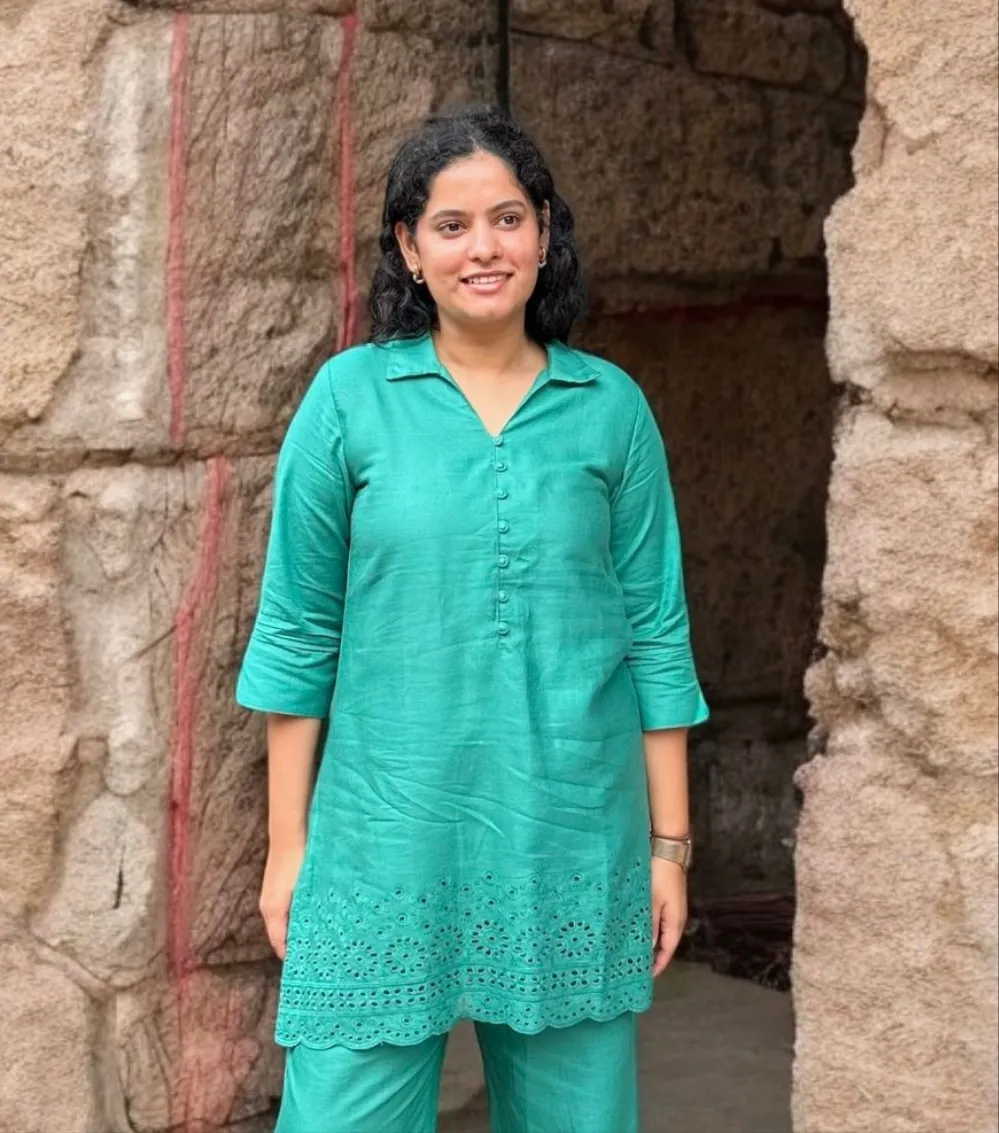 Coord Set Chikankari Cutwork Cotton In Green Color