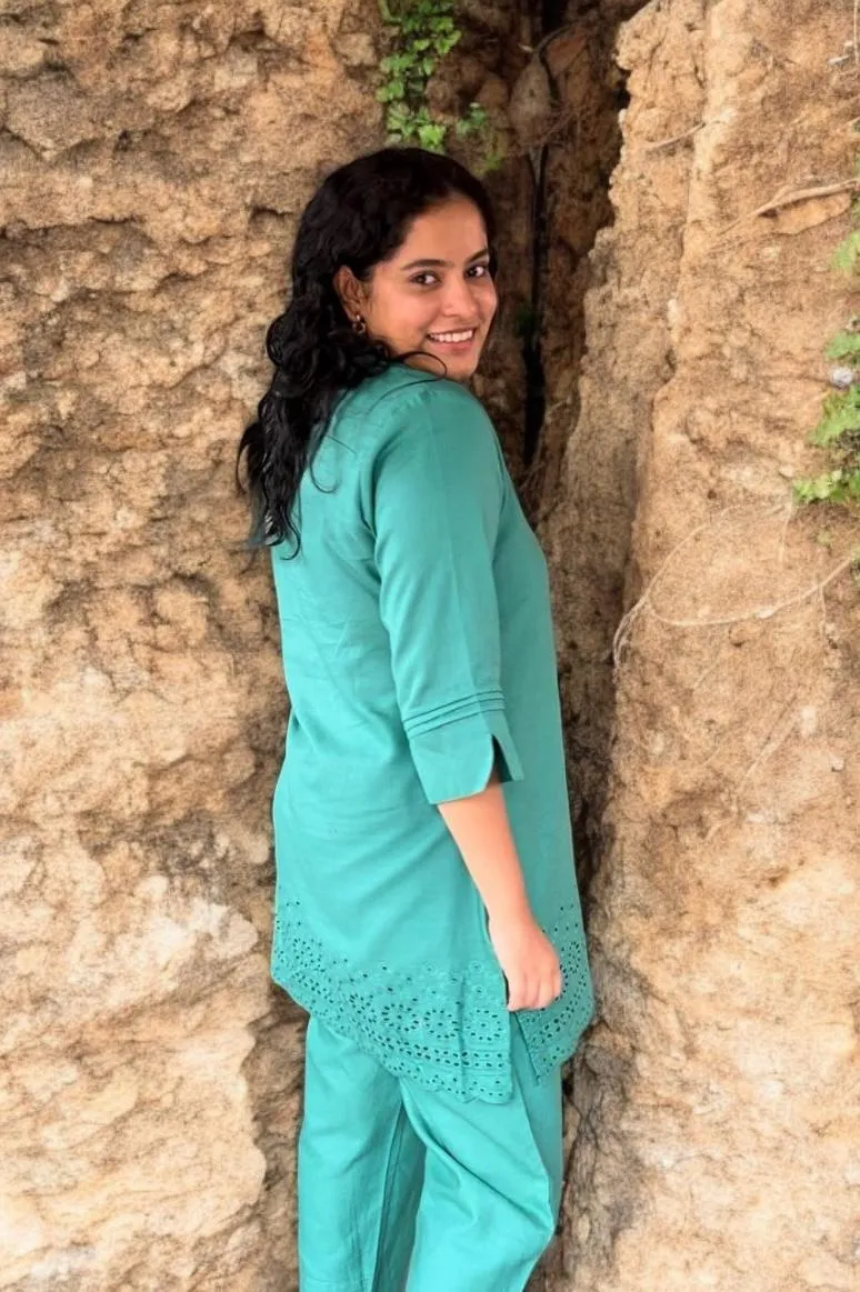 Coord Set Chikankari Cutwork Cotton In Green Color