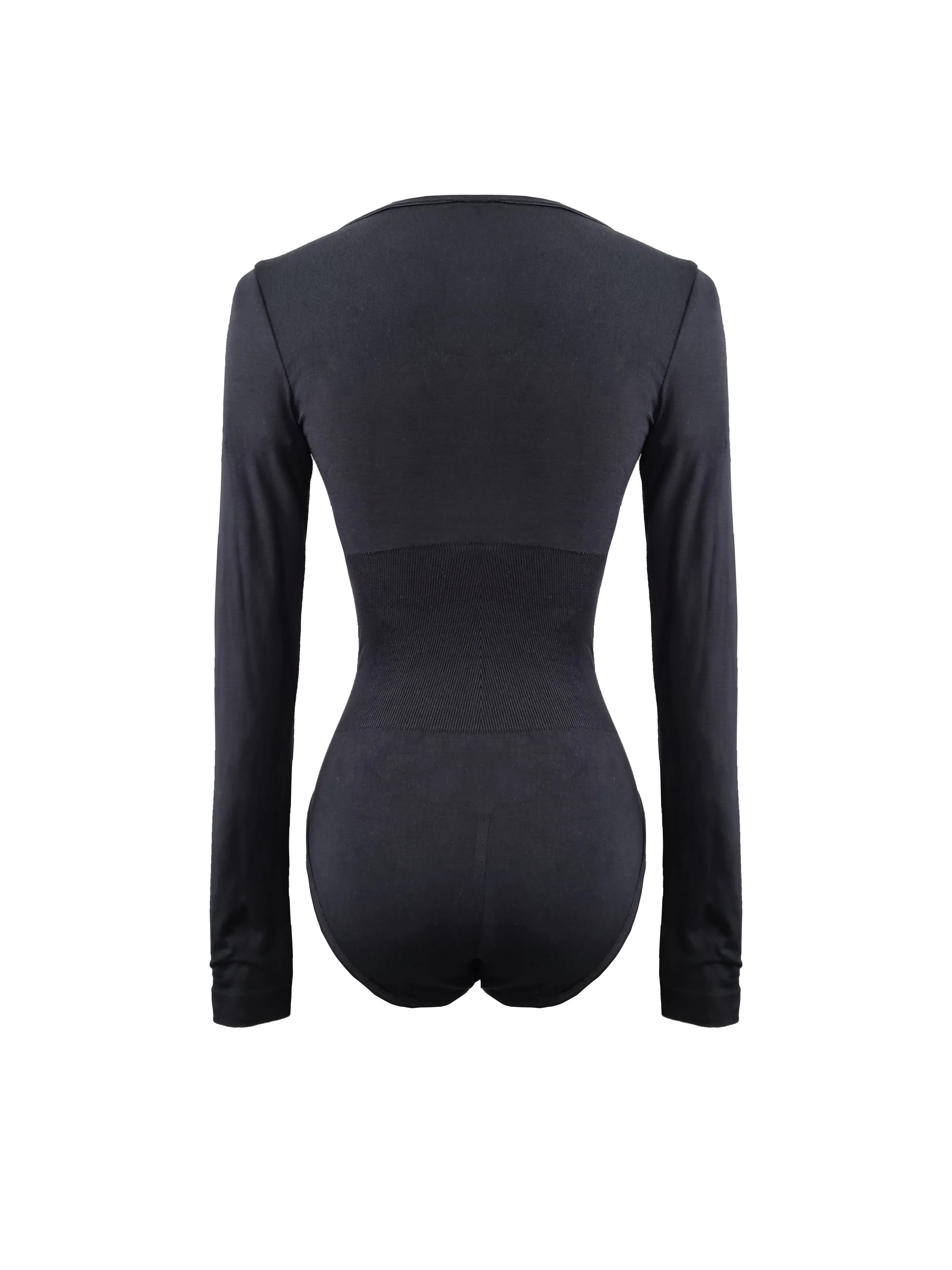 Core Trainer Long Sleeve Round Neck Sculpting Bodysuit - Black