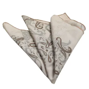Cream Paisley Mens Pocket Square - Premium Silk Handkerchiefs for Suits