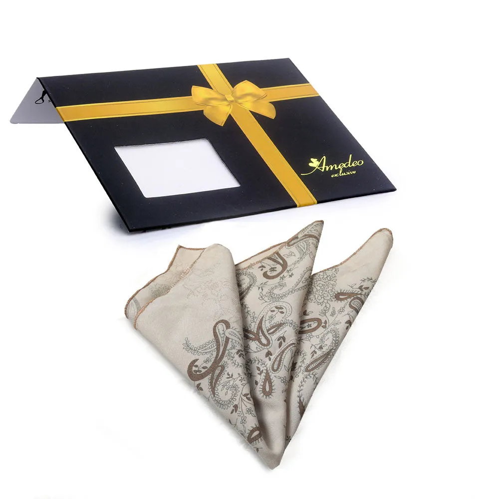 Cream Paisley Mens Pocket Square - Premium Silk Handkerchiefs for Suits