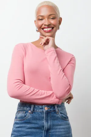 Crew Neck Long Sleeve T-Shirt Pink