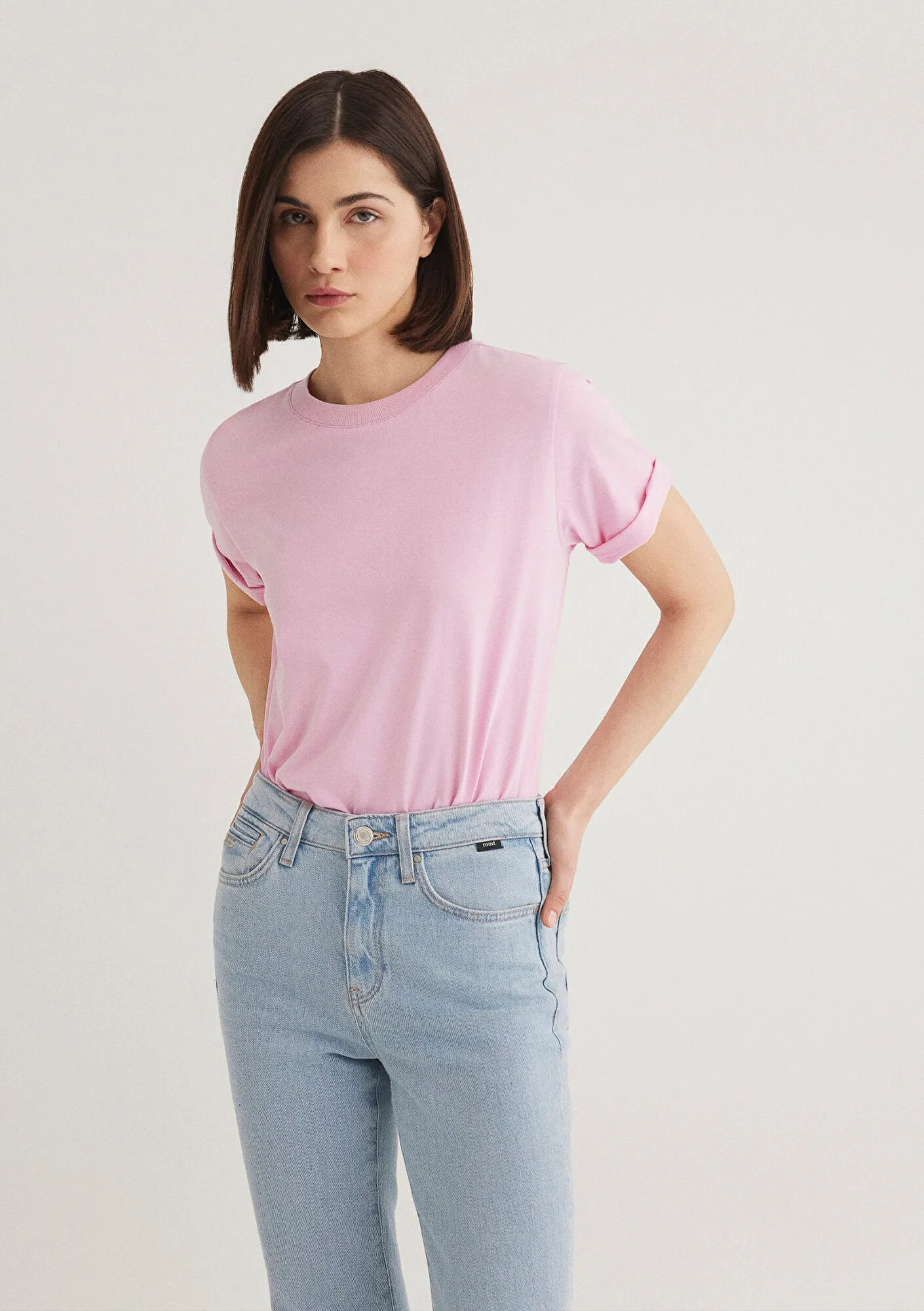Crew Neck Pink Basic T-Shirt