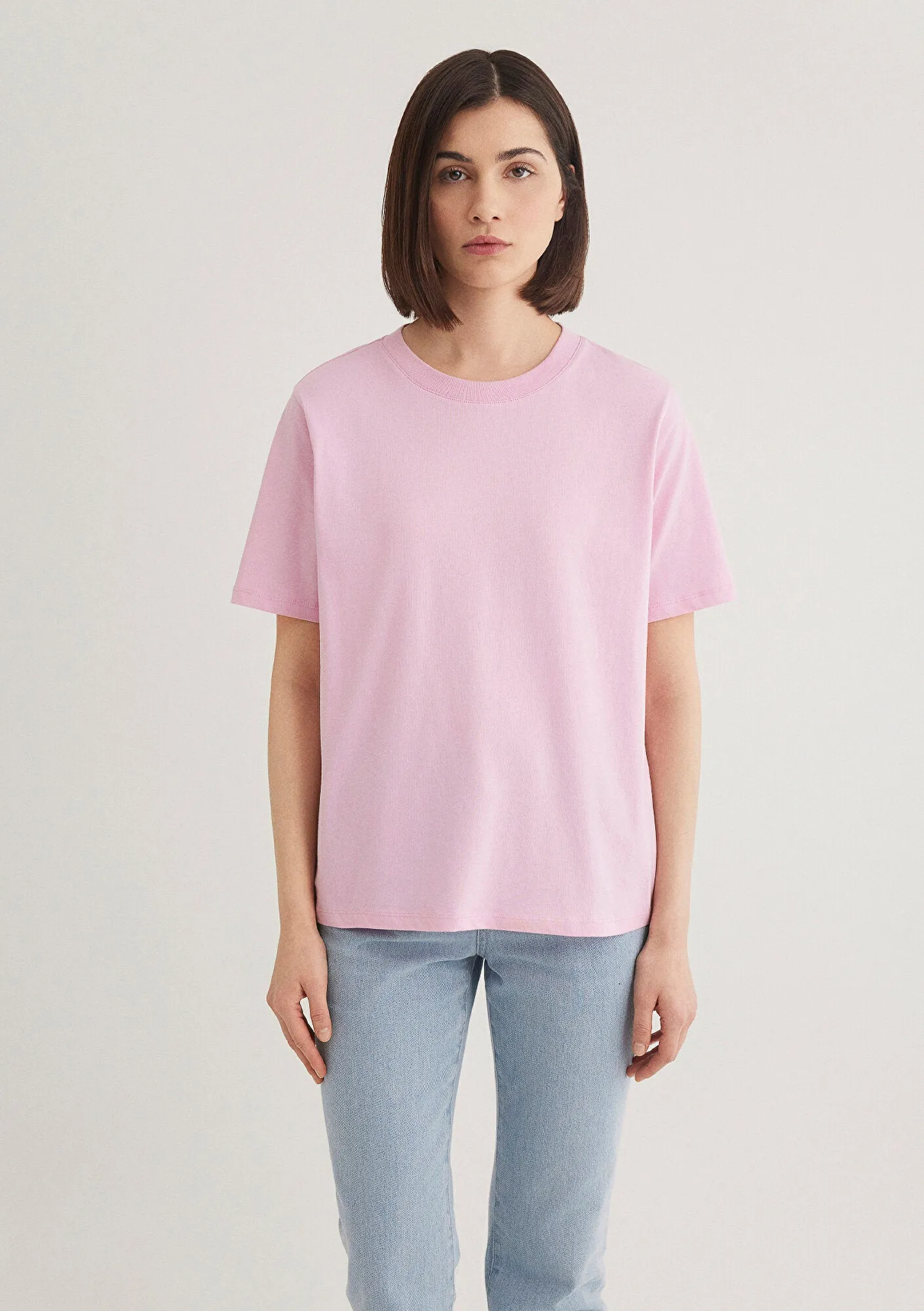 Crew Neck Pink Basic T-Shirt