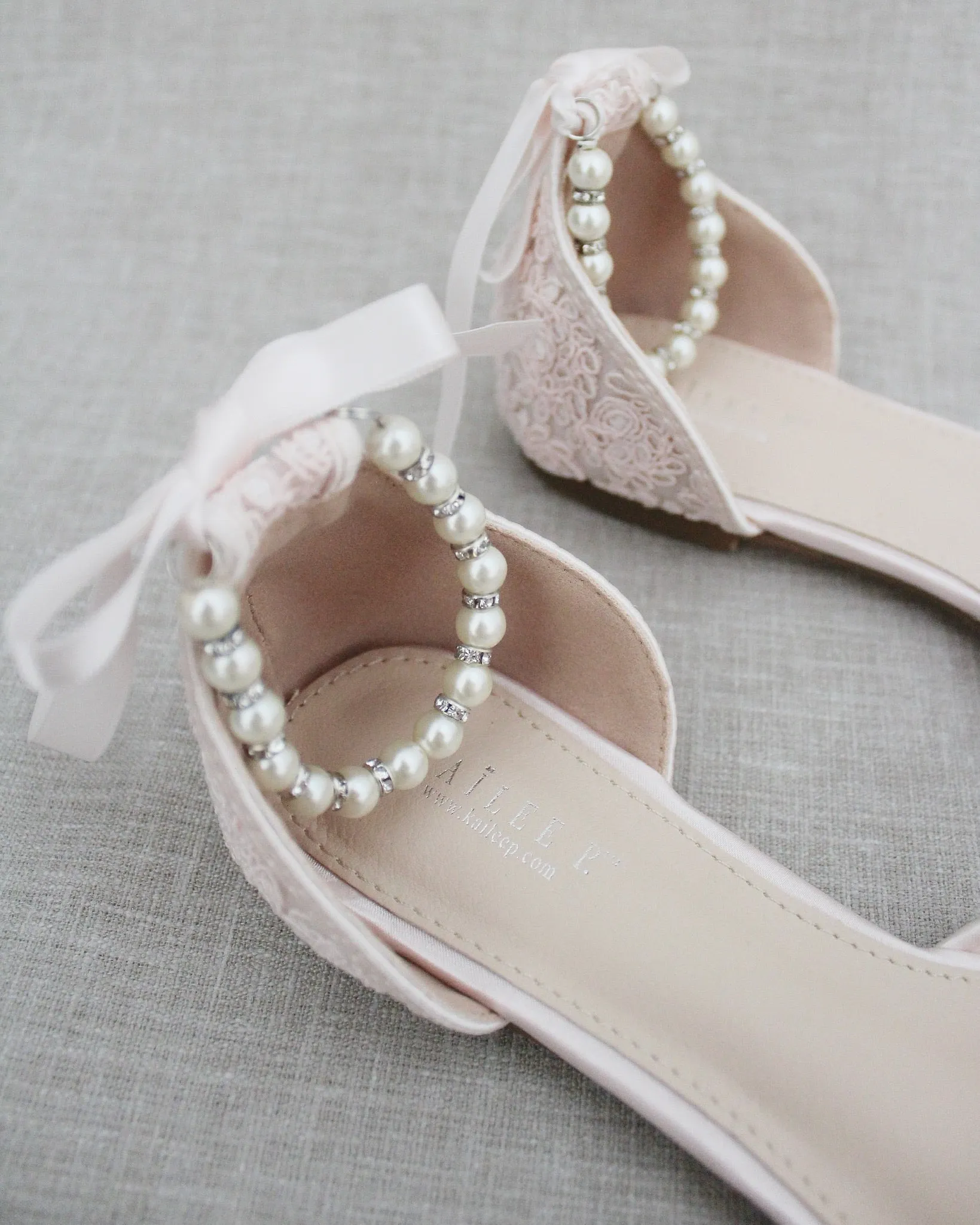 Crochet Lace Pointy Toe with Pearls Ankle Strap