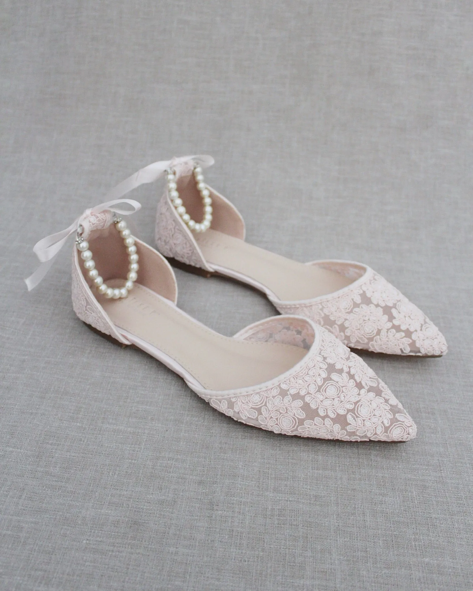 Crochet Lace Pointy Toe with Pearls Ankle Strap