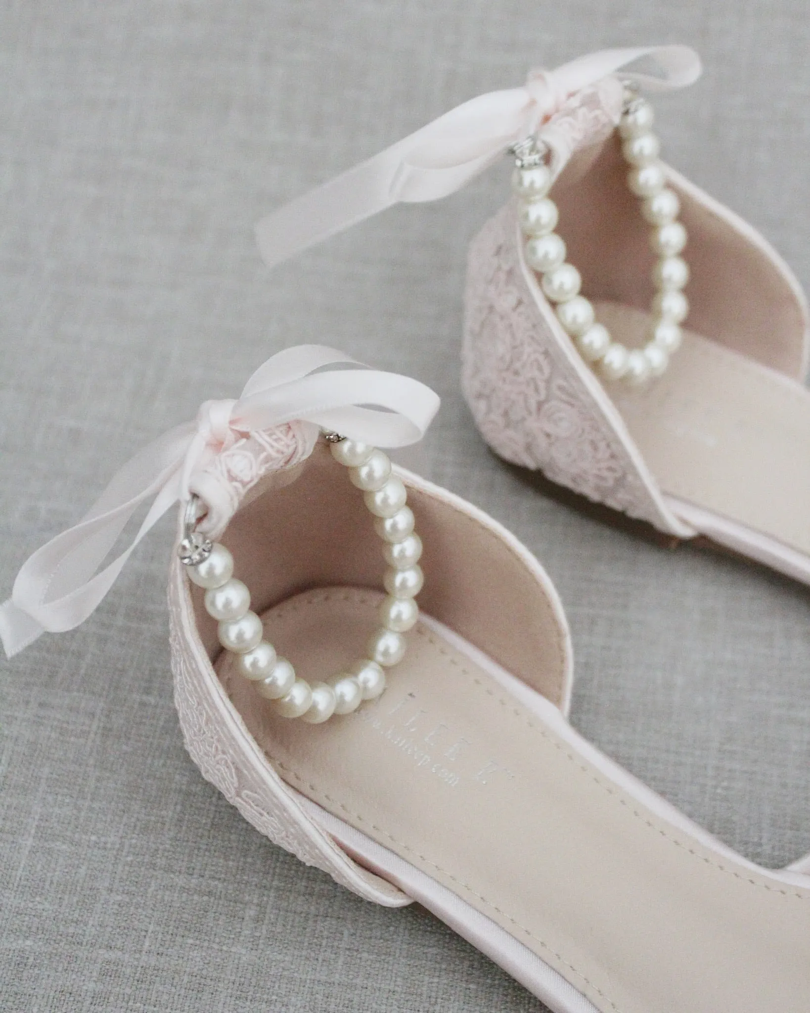 Crochet Lace Pointy Toe with Pearls Ankle Strap