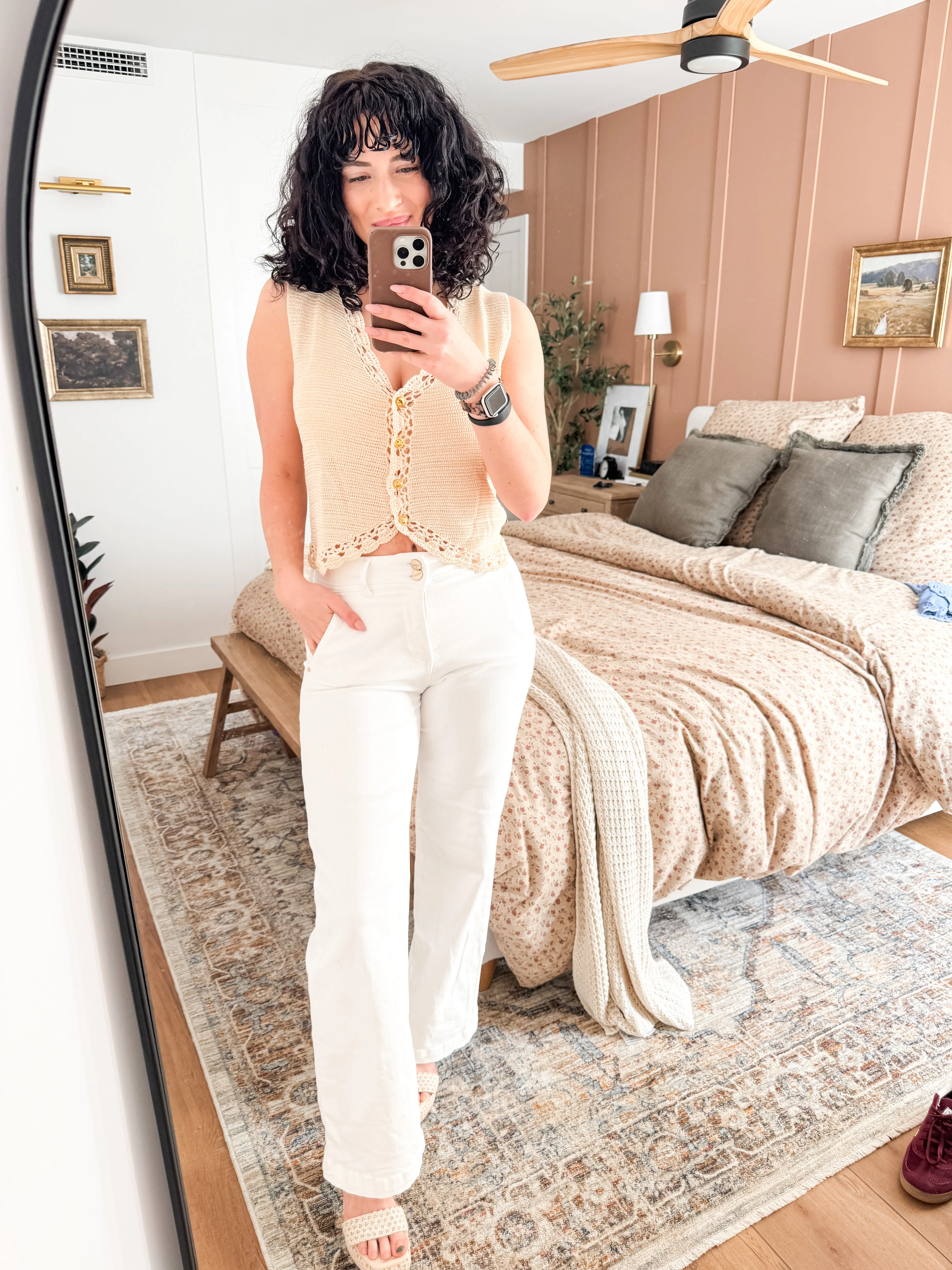 Crochet Trim Button Down Sweater Vest