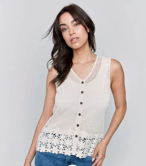 Crochet Vest Top-Natural