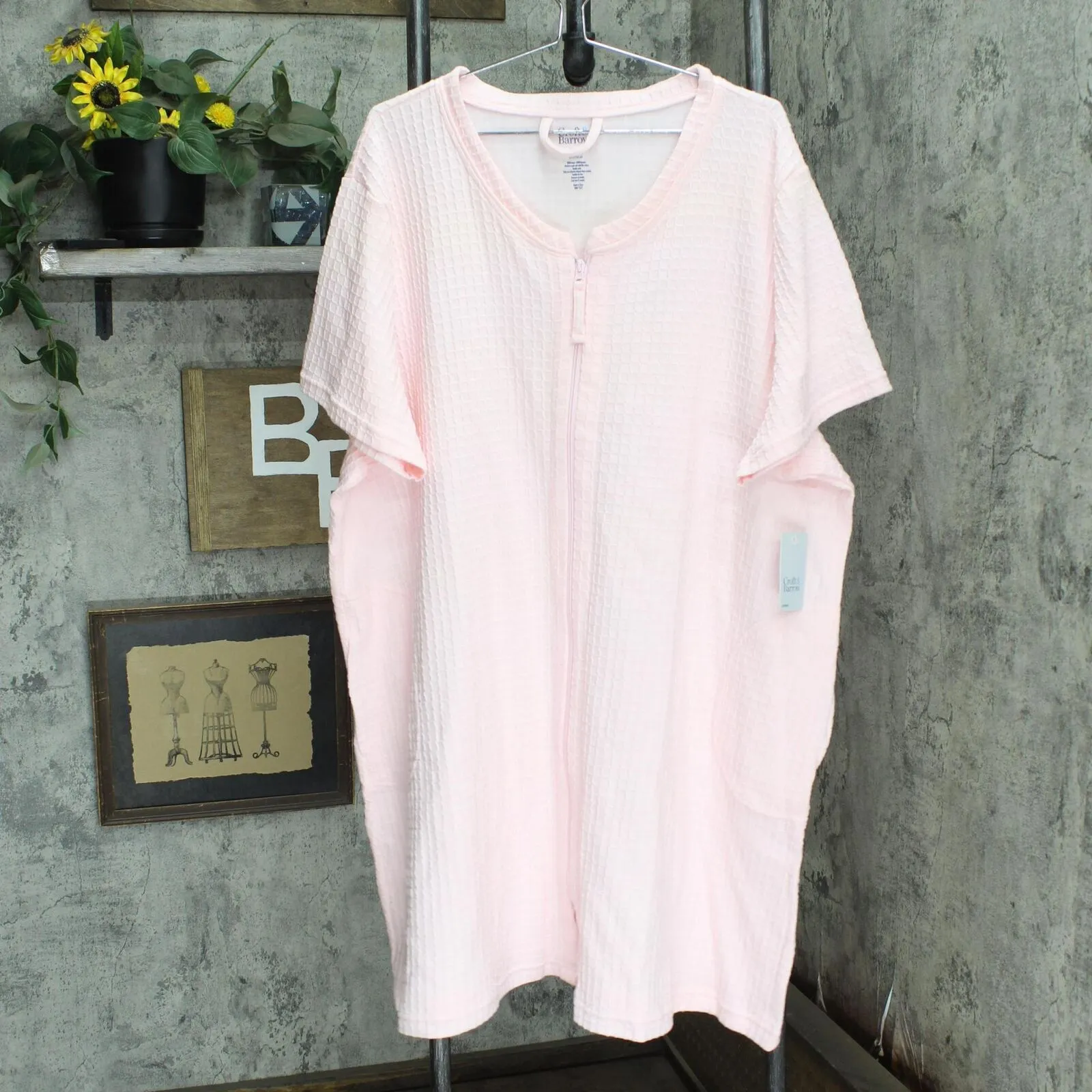 Croft & Barrow Plus Size Womens Zip Front Robe ZC23R102PS Pink 3X