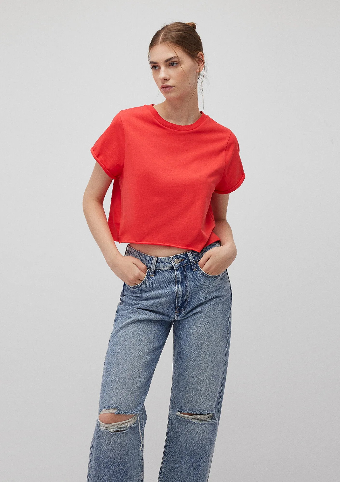 Crop White Basic T-Shirt