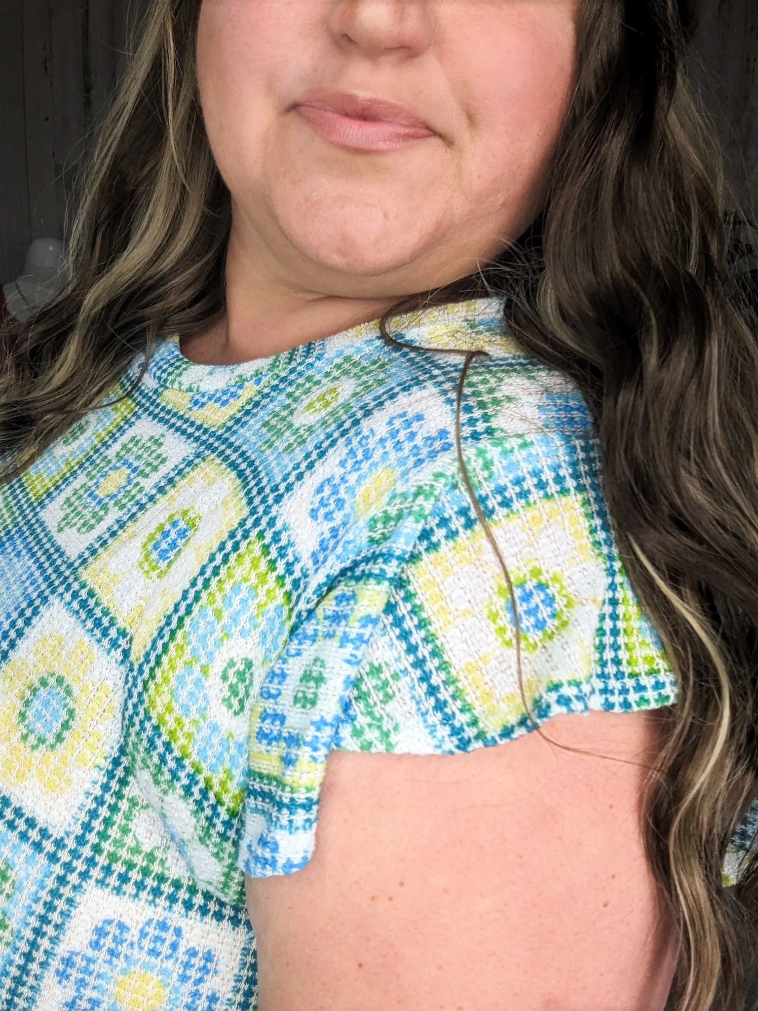 Daisy Flutter Sleeve Top in Granny Square Print (2 colors)