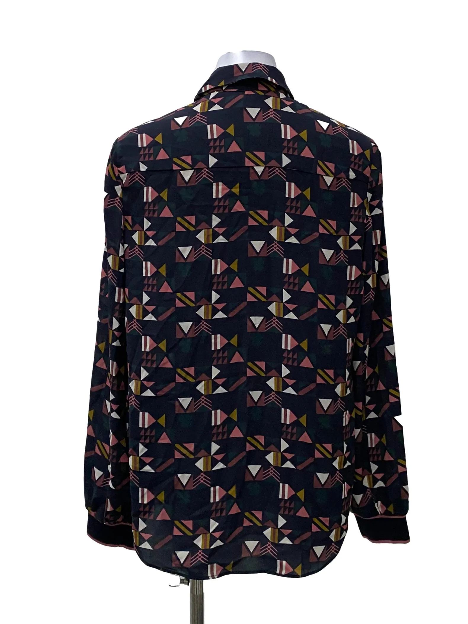 Dark Blue Patterned Button Up Blouse