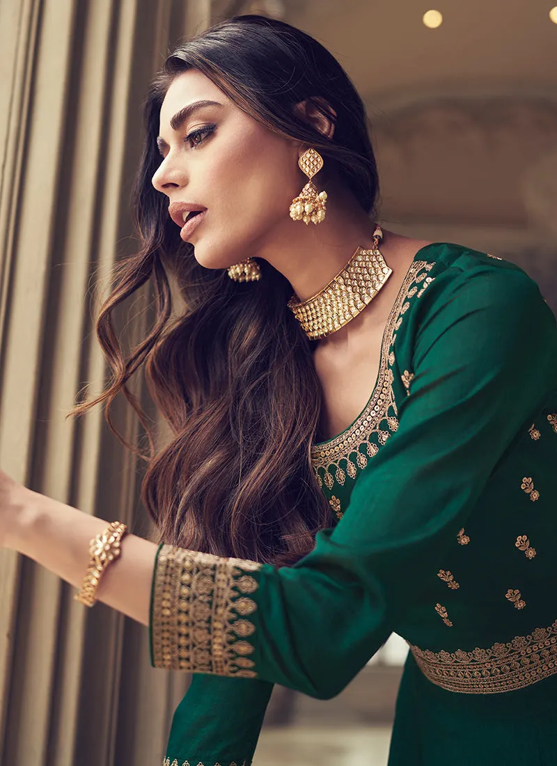Dark Green Embroidered Designer Anarkali Suit