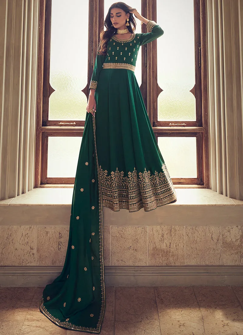 Dark Green Embroidered Designer Anarkali Suit