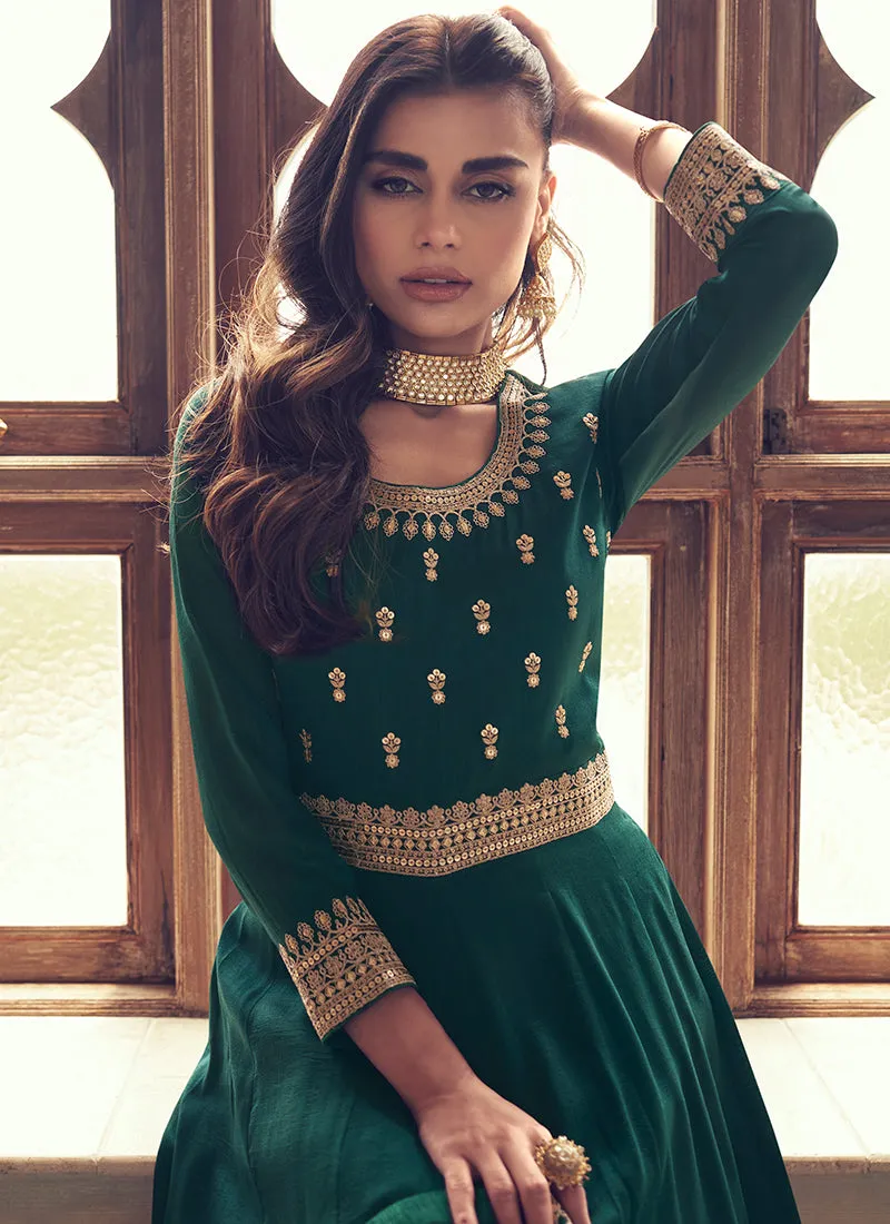 Dark Green Embroidered Designer Anarkali Suit