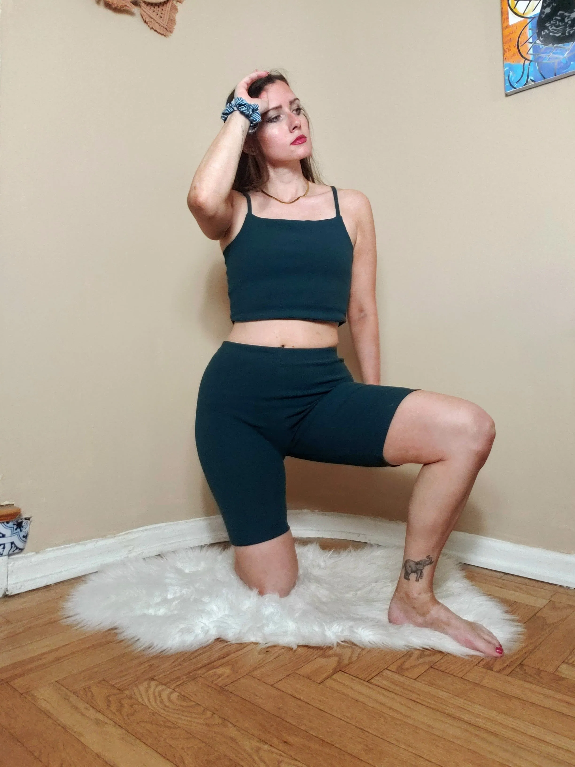 Deadstock Emerald Green Ribbed Crop Tank/Bra