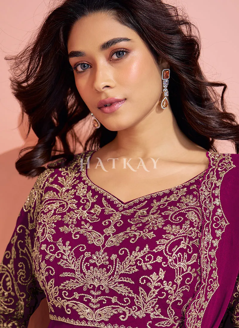 Deep Plum Gerogette Sharara Suit