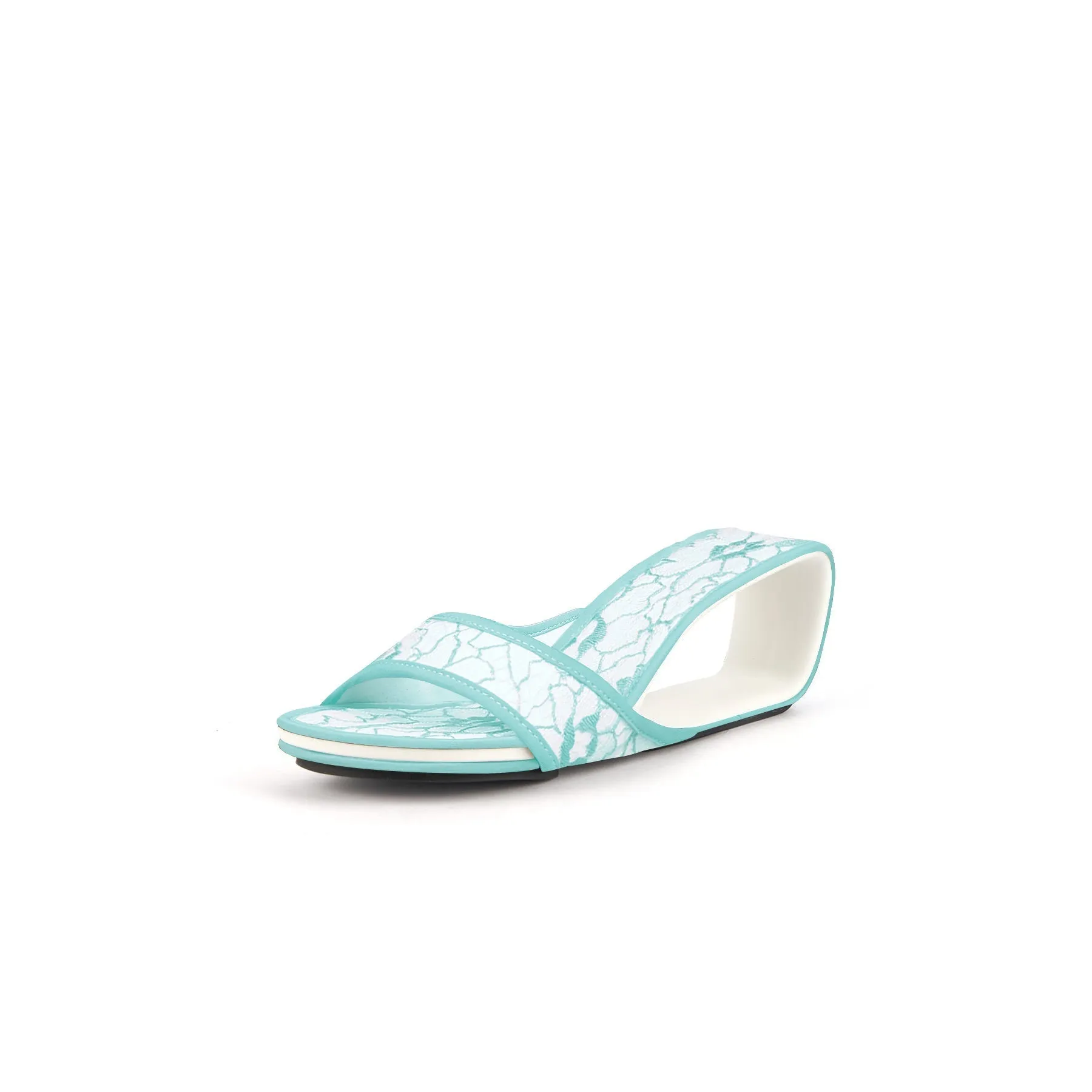 Delicate Balance Lace Mesh Leather Slide - Blue