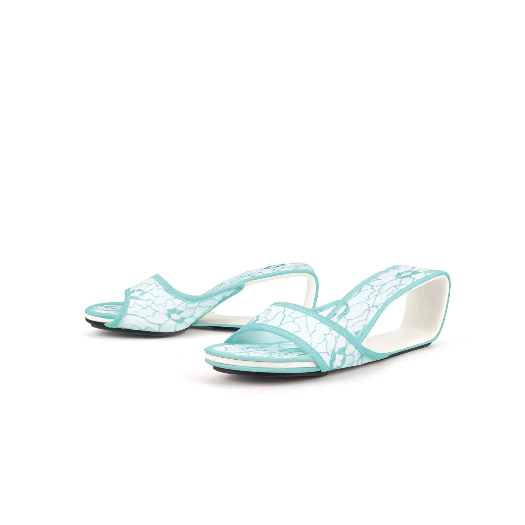 Delicate Balance Lace Mesh Leather Slide - Blue