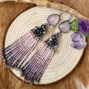 Desert Dweller “Lilac Chalcedony & Succulents” hand cast Sterling Silver beaded Earrings