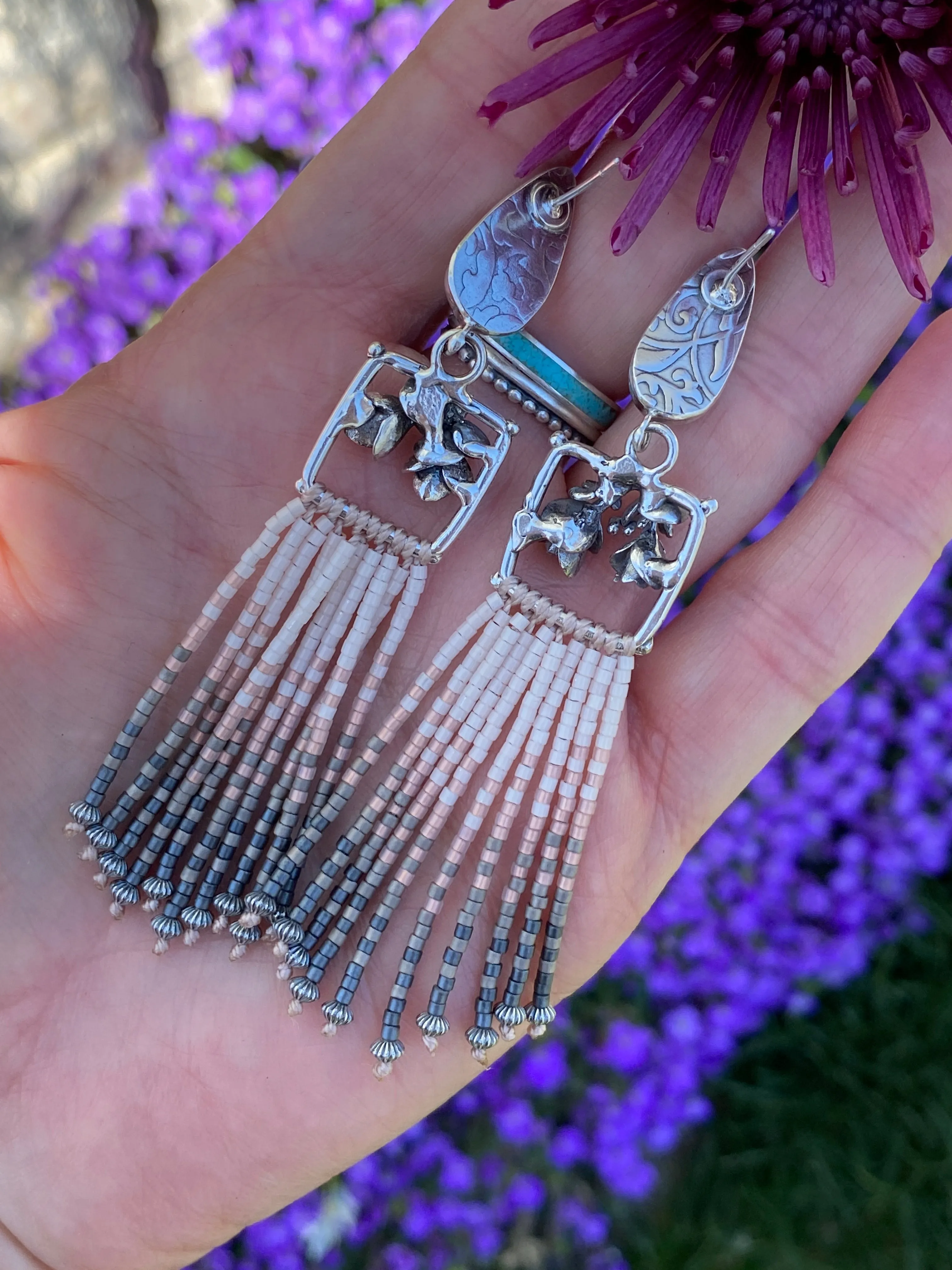 Desert Dweller “Lilac Chalcedony & Succulents” hand cast Sterling Silver beaded Earrings