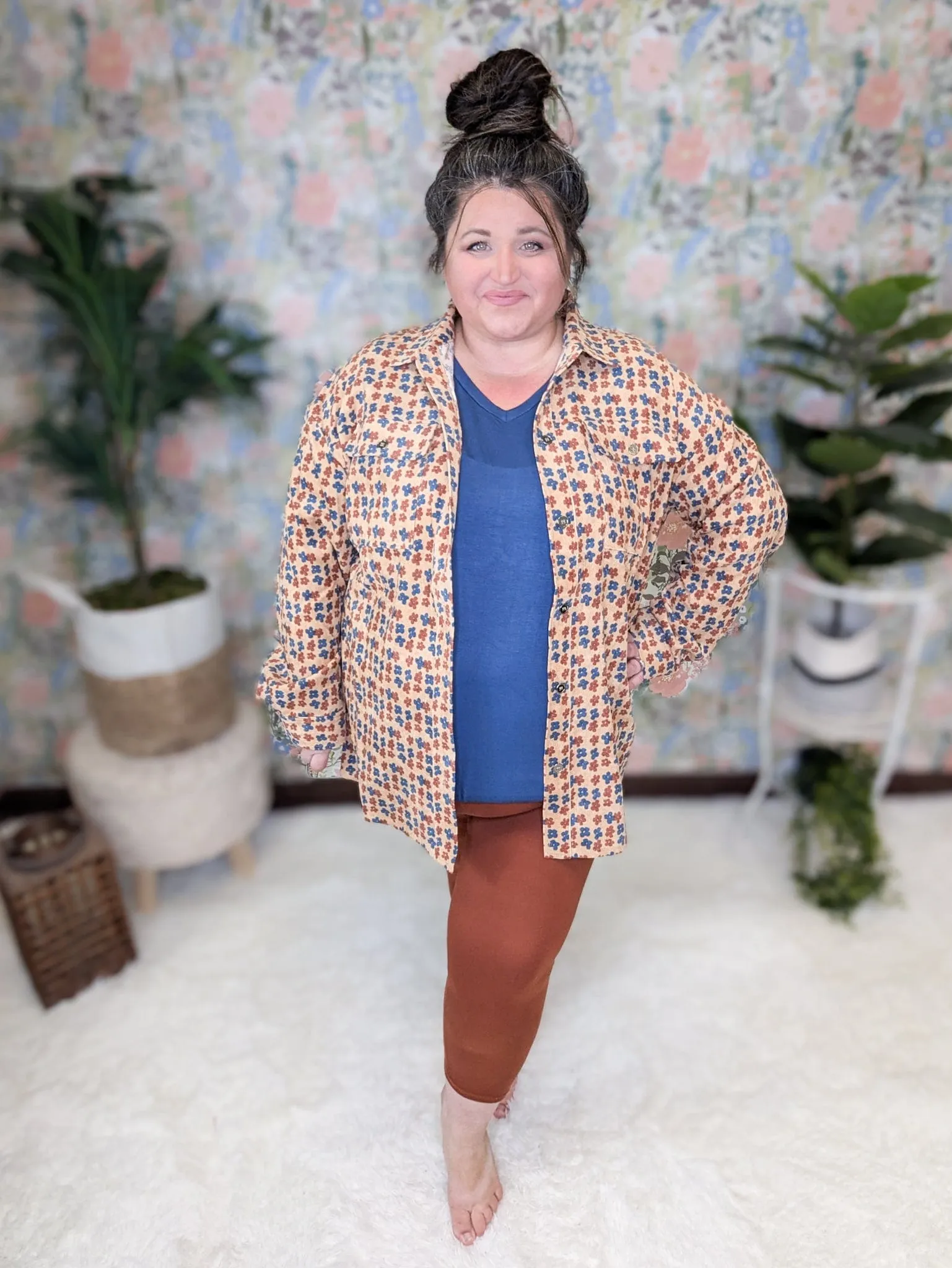 Desi Corduroy Mocha Buttondown in Boho Floral