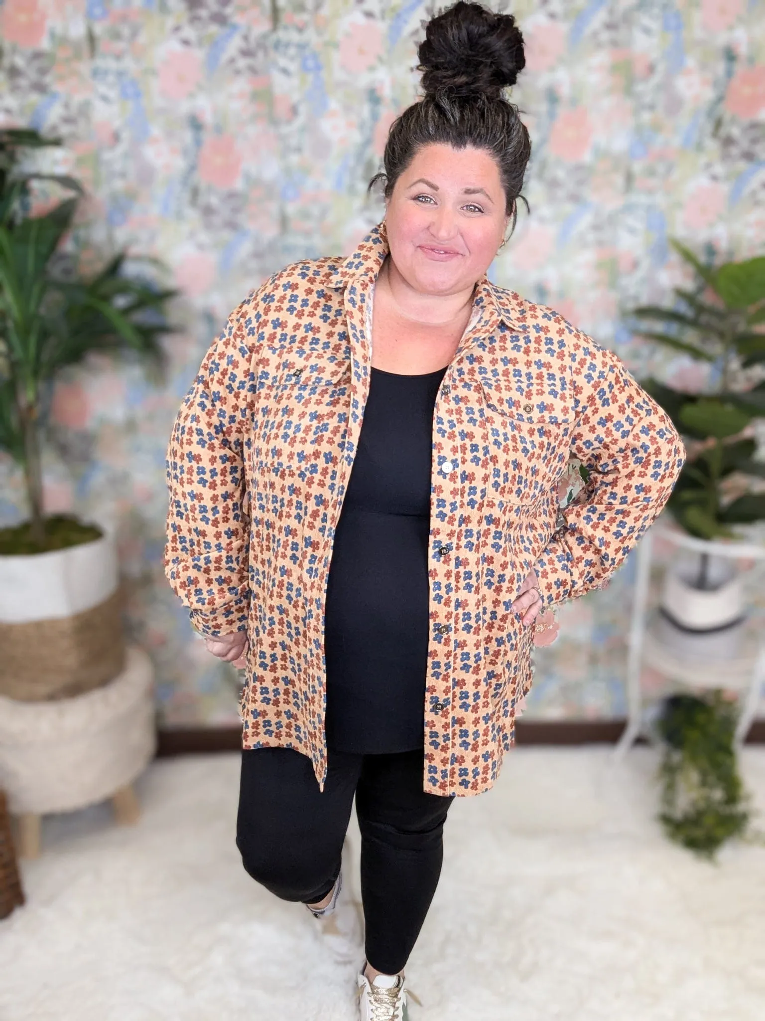Desi Corduroy Mocha Buttondown in Boho Floral