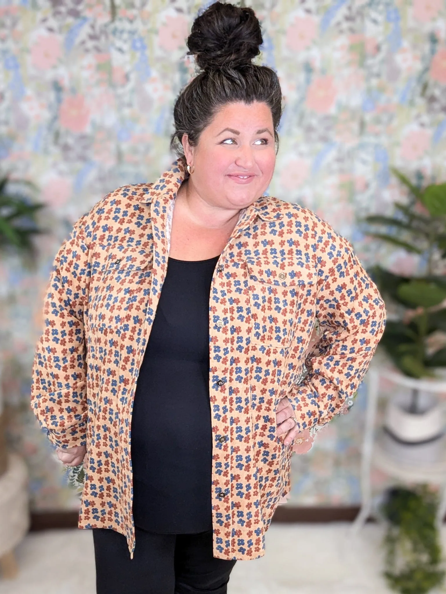 Desi Corduroy Mocha Buttondown in Boho Floral