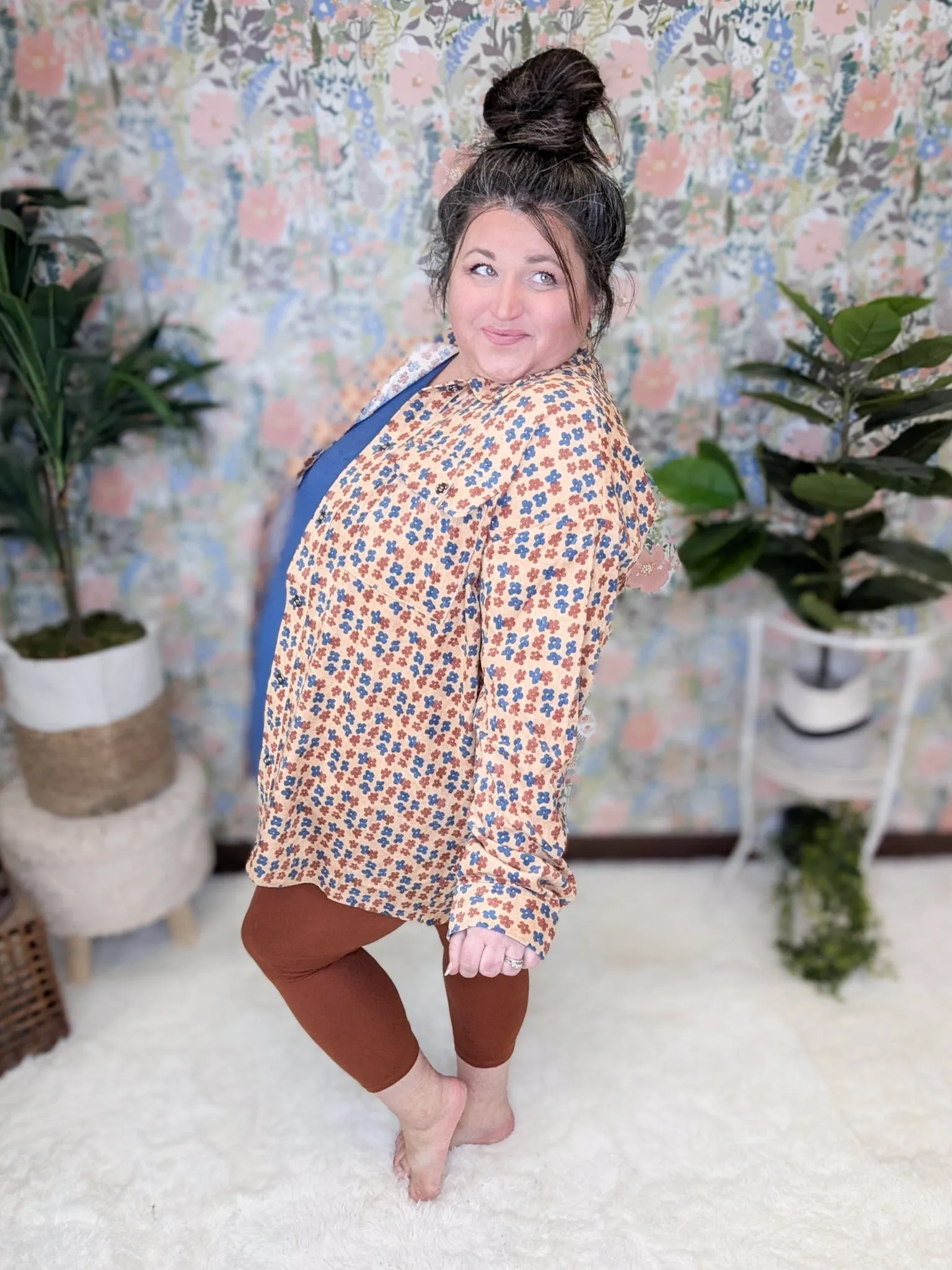 Desi Corduroy Mocha Buttondown in Boho Floral