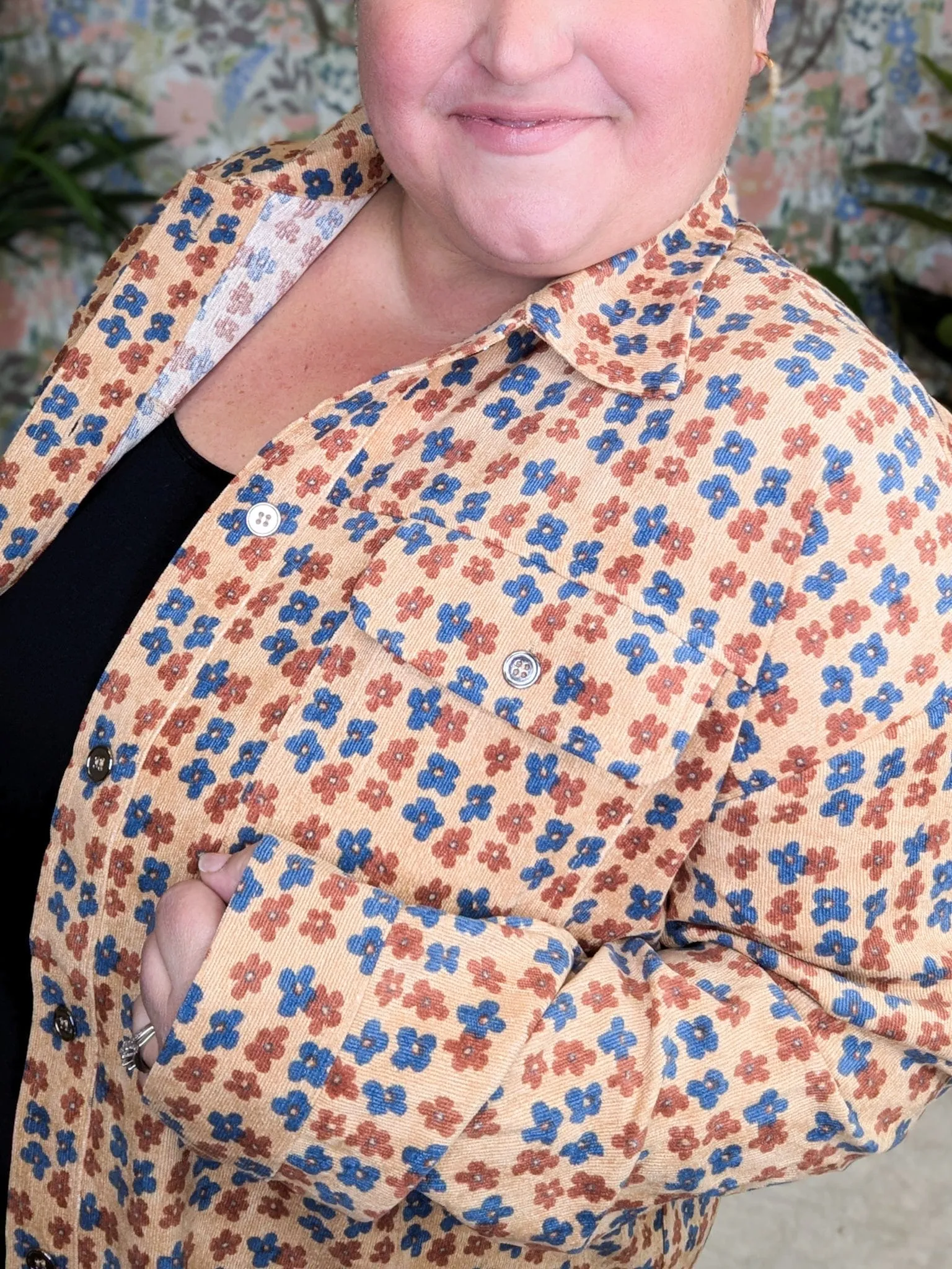 Desi Corduroy Mocha Buttondown in Boho Floral