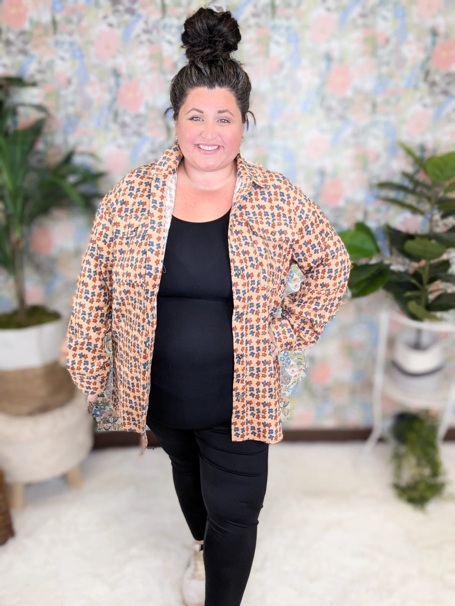 Desi Corduroy Mocha Buttondown in Boho Floral