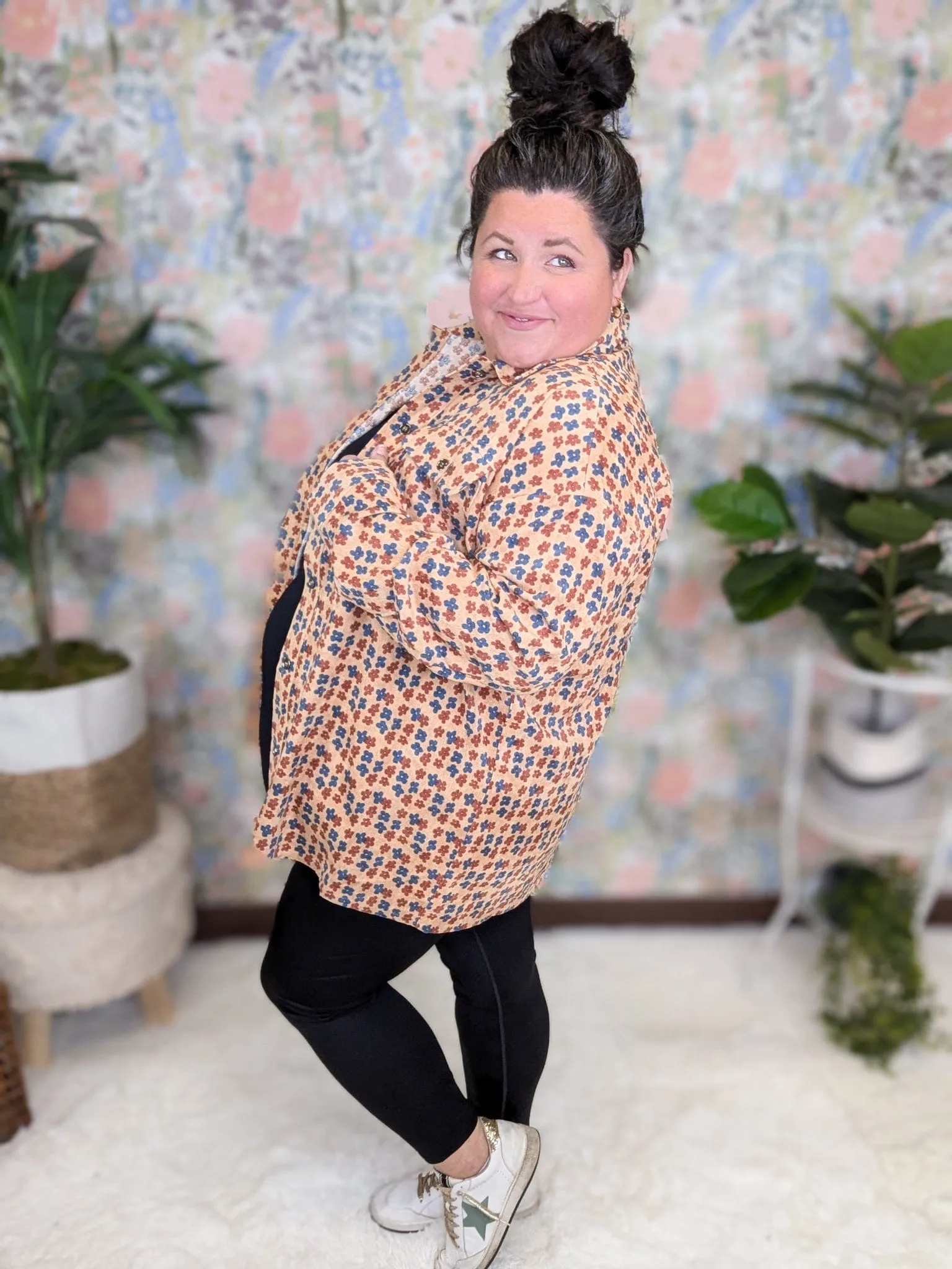 Desi Corduroy Mocha Buttondown in Boho Floral