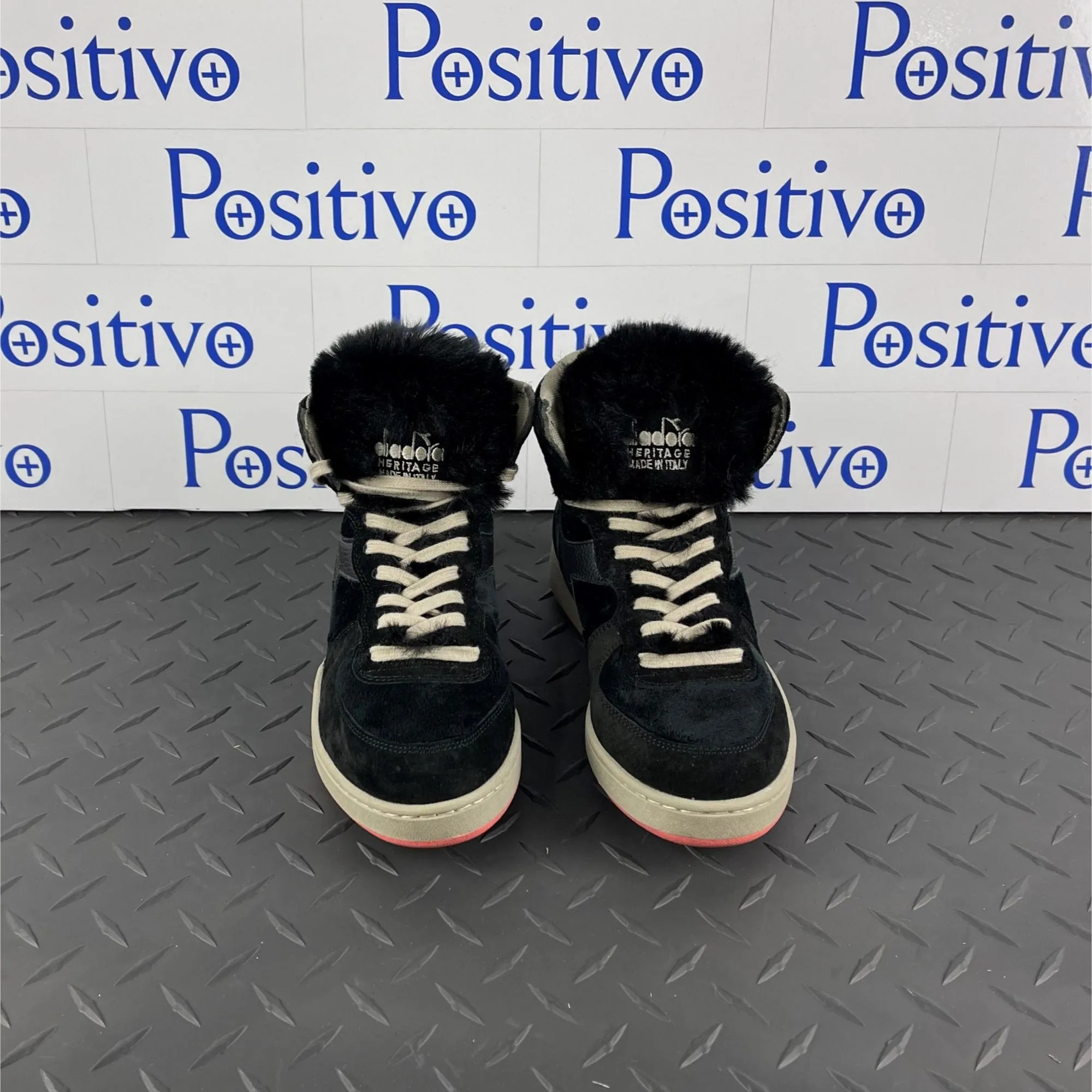Diadora Womens Black Suede High Top Sneakers