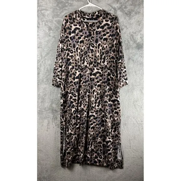 Donna Karen Sleepwear‎ Anmal leopard Print Robe Mumu House Dress SZ 1X