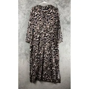 Donna Karen Sleepwear‎ Anmal leopard Print Robe Mumu House Dress SZ 1X
