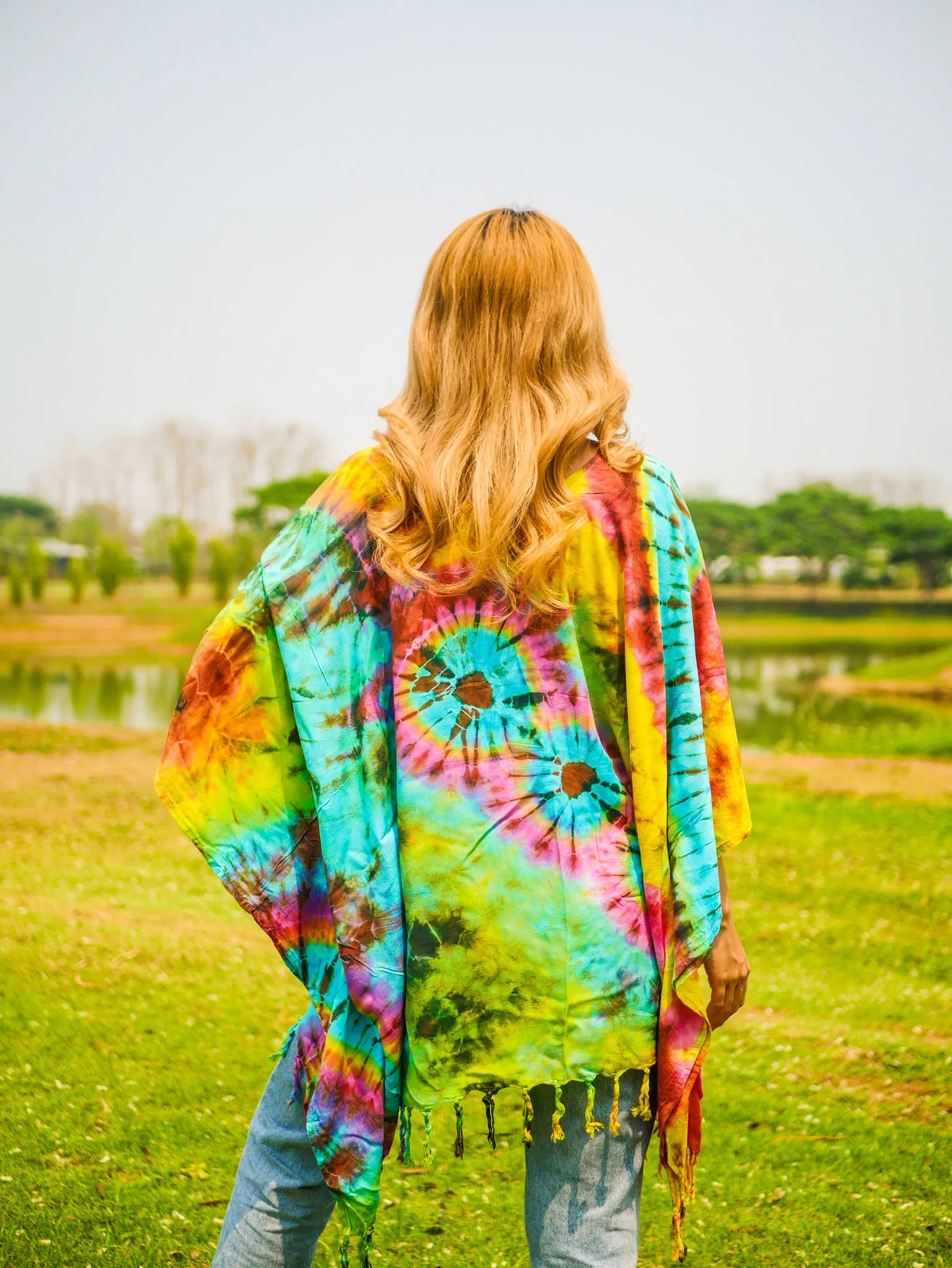 Dreamcatcher Tie Dye Poncho Tunic Kaftan Blouse Oversize Top