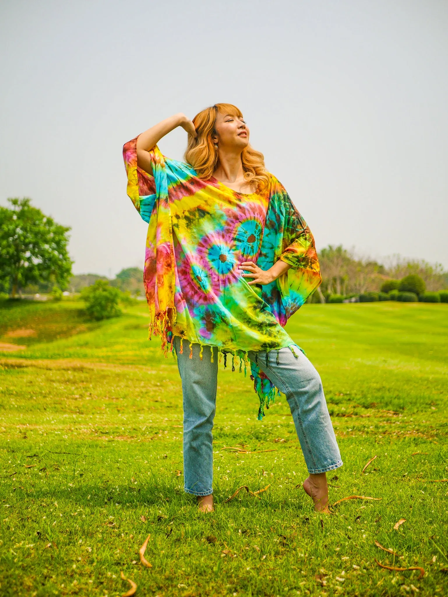 Dreamcatcher Tie Dye Poncho Tunic Kaftan Blouse Oversize Top
