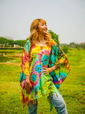 Dreamcatcher Tie Dye Poncho Tunic Kaftan Blouse Oversize Top