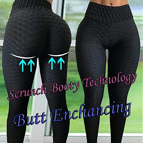 DREAMOON Anti-Cellulite Butt Lift Leggings High Waisted Scrunch Booty Yoga Pants Textured Ruched Tights for Women(#1-Black, XL)