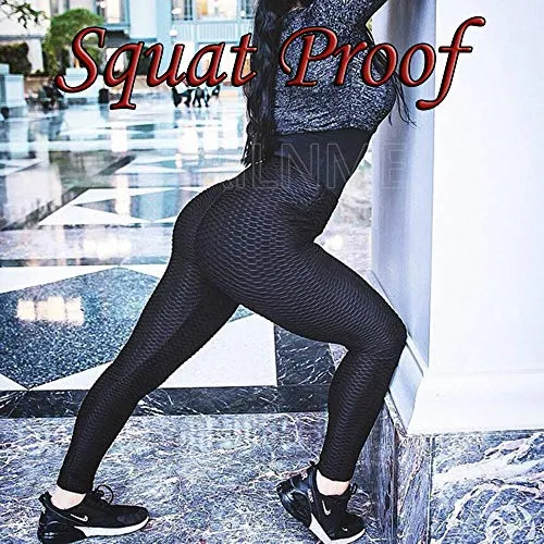 DREAMOON Anti-Cellulite Butt Lift Leggings High Waisted Scrunch Booty Yoga Pants Textured Ruched Tights for Women(#1-Black, XL)