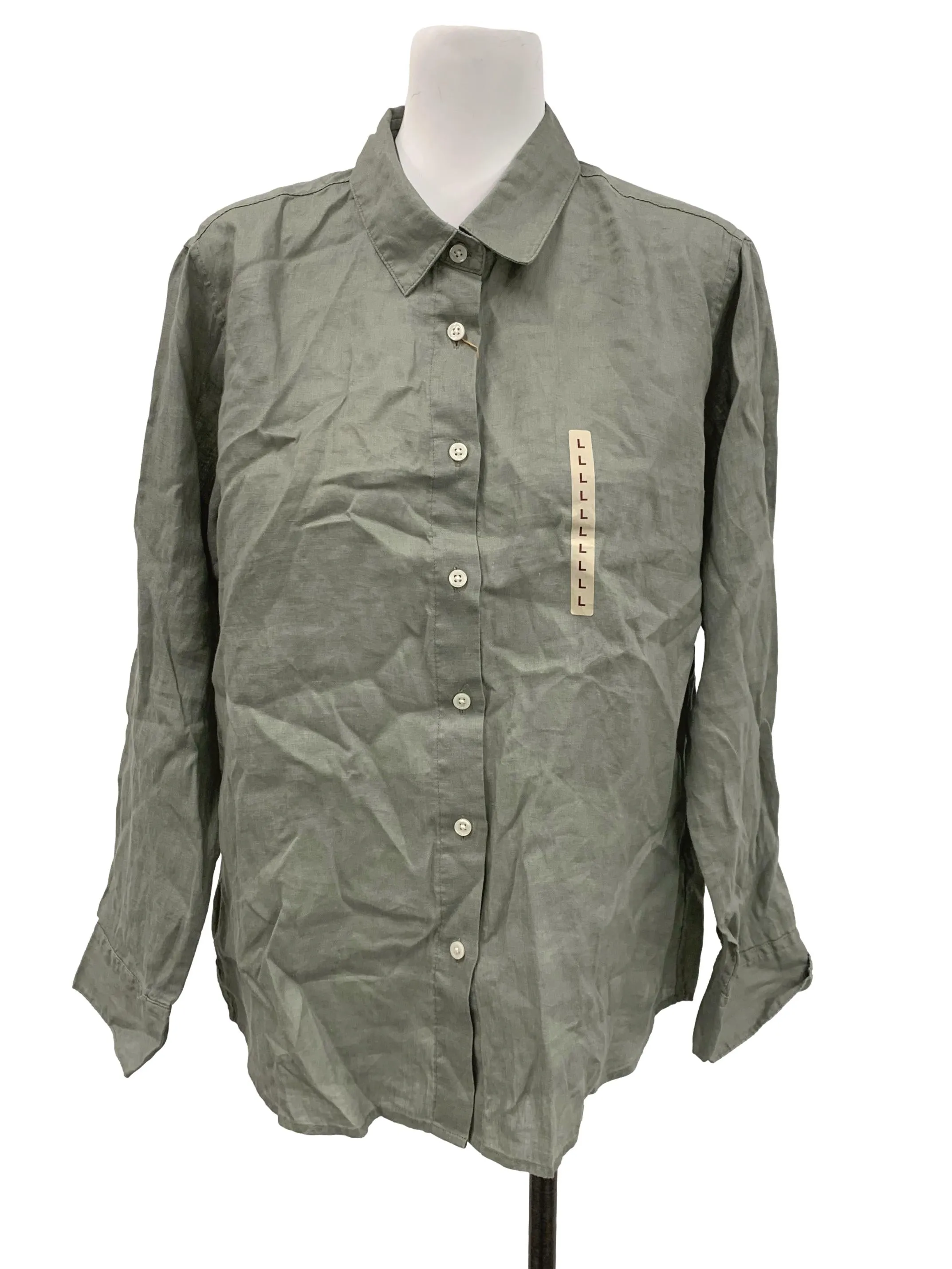 Dull Sage Green Button Down Blouse