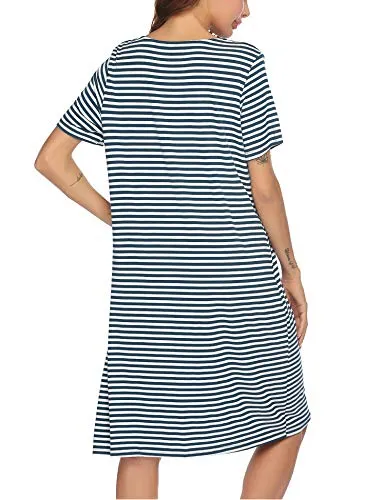 Ekouaer Sleepwear Lightweight Cotton Robe Button Front Housecoat Short Nightgown House Dress (Peacock Blue L)
